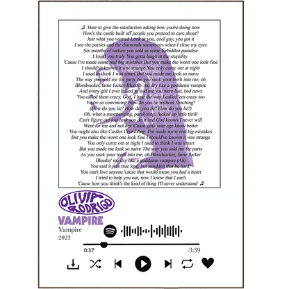 Olivia Rodrigo Vampire song lyrics art print poster UK