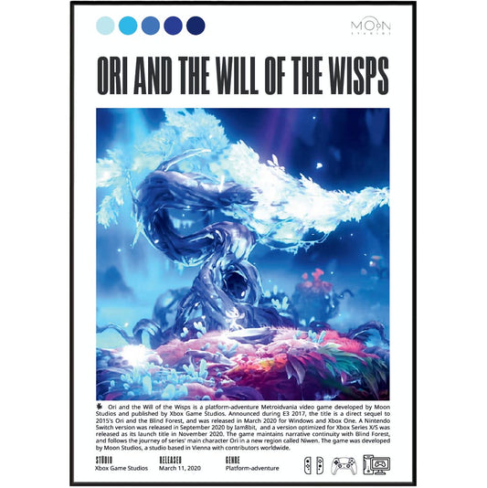 Ori and the Will of the Wisps 2020 game poster — Moon Studios platformer wall art print UK

