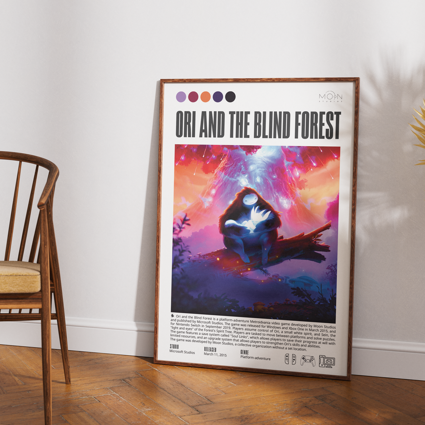 Ori and the Blind Forest 2015 game poster — Moon Studios forest platformer wall art print UK
