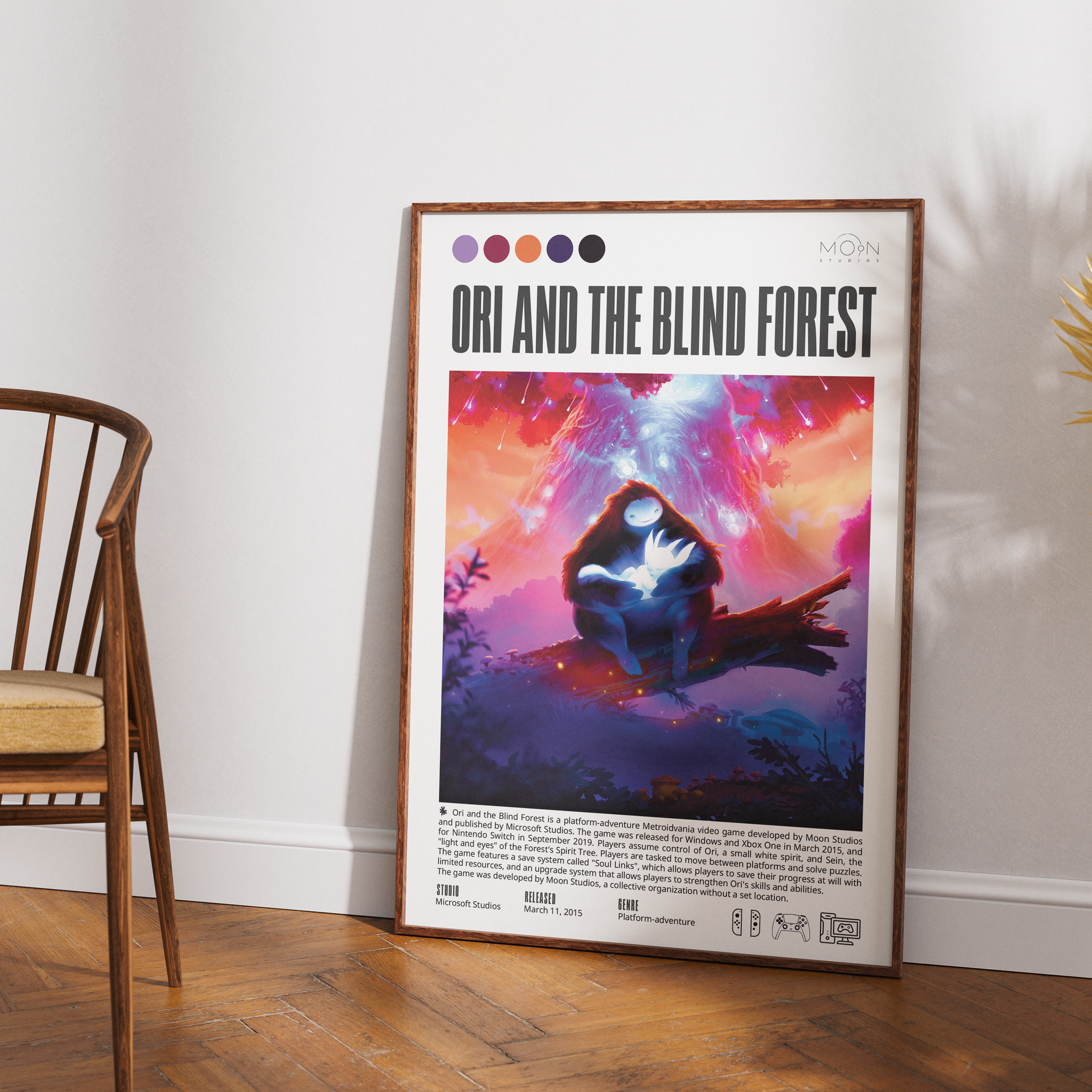 Ori and the Blind Forest 2015 game poster — Moon Studios forest platformer wall art print UK
