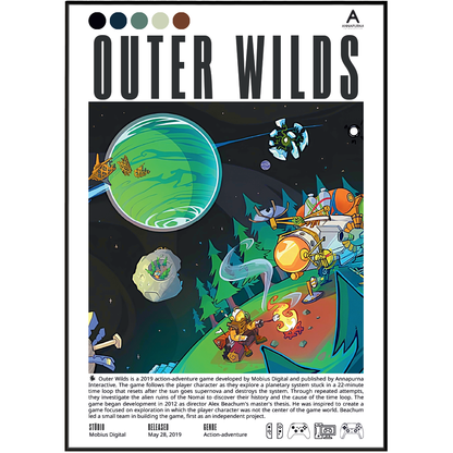 Outer Wilds 2019 exploration adventure poster — time loop solar system mystery wall art print UK
