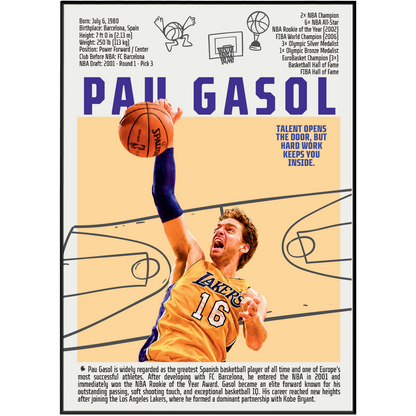 Pau Gasol basketball poster — LA Lakers Spain 2x NBA champion humanitarian minimalist wall art print UK