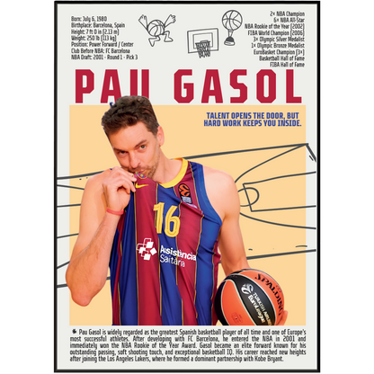 Pau Gasol basketball poster — LA Lakers Spain 2x NBA champion humanitarian minimalist wall art print UK