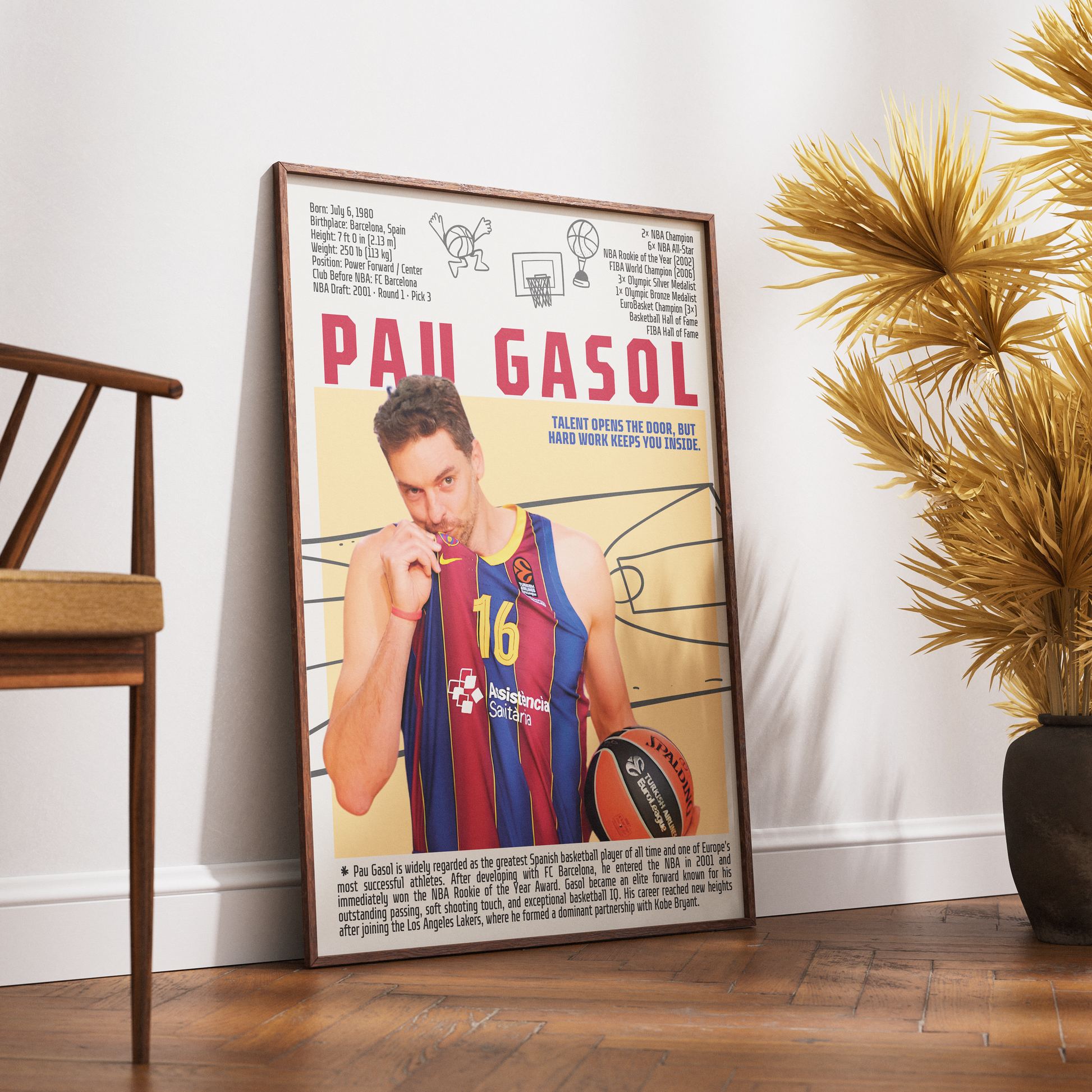 Pau Gasol basketball poster — LA Lakers Spain 2x NBA champion humanitarian minimalist wall art print UK