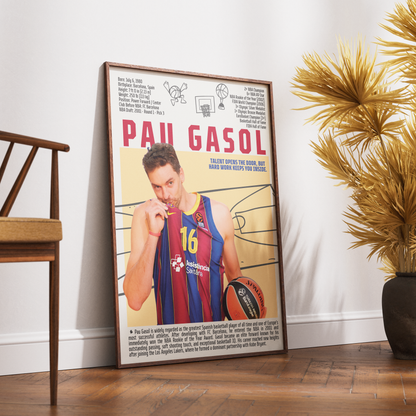 Pau Gasol basketball poster — LA Lakers Spain 2x NBA champion humanitarian minimalist wall art print UK