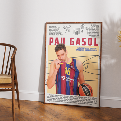 Pau Gasol basketball poster — LA Lakers Spain 2x NBA champion humanitarian minimalist wall art print UK