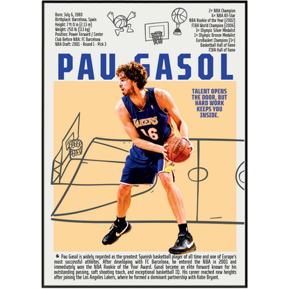 Pau Gasol basketball poster — LA Lakers Spain 2x NBA champion humanitarian minimalist wall art print UK