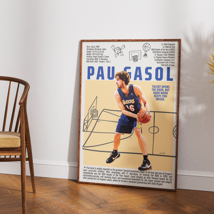 Pau Gasol basketball poster — LA Lakers Spain 2x NBA champion humanitarian minimalist wall art print UK