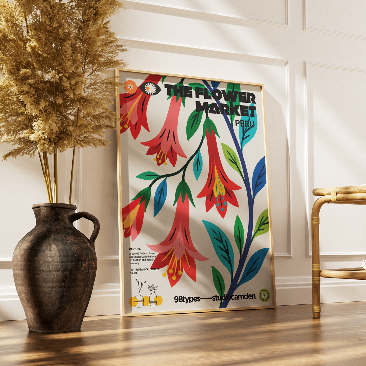 The Flower Market Peru Cantuta botanical poster print UK — national flower sacred Inca Machu Picchu wall art 260gsm printed in England Camden Market