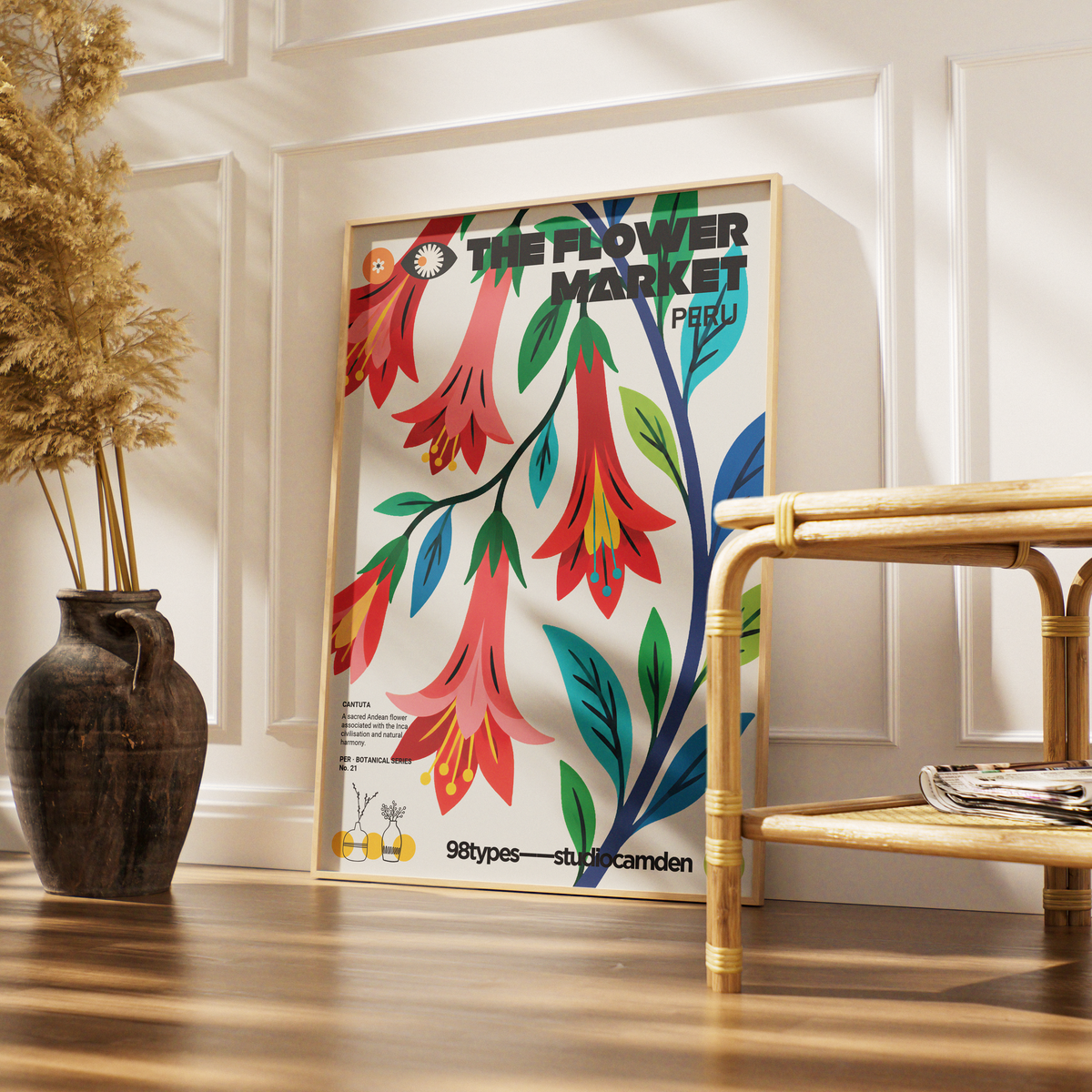 The Flower Market Peru Cantuta botanical poster print UK — national flower sacred Inca Machu Picchu wall art 260gsm printed in England Camden Market