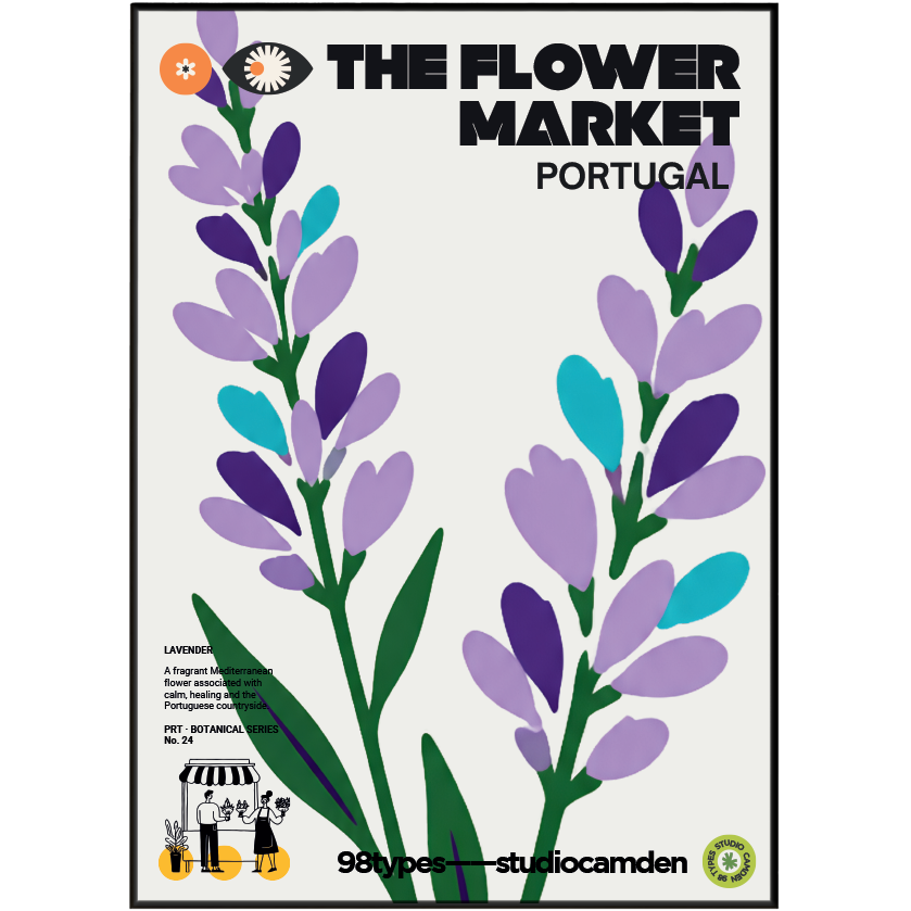 The Flower Market Portugal Red Carnation botanical poster print UK — Carnation Revolution 1974 graphic wall art 260gsm printed in England Camden Market