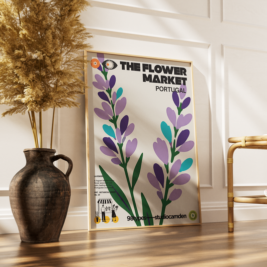 The Flower Market Portugal Red Carnation botanical poster print UK — Carnation Revolution 1974 graphic wall art 260gsm printed in England Camden Market