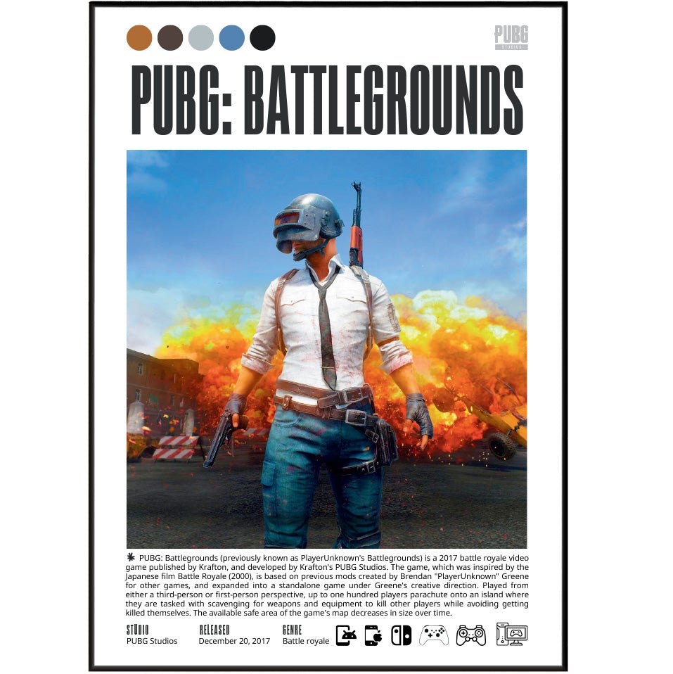 PUBG Battlegrounds 2017 game poster — Erangel battle royale 100 players wall art print UK - 98types