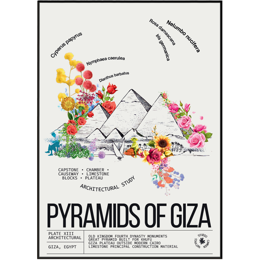 Pyramids of Giza vintage botanical archive print UK — ancient Egypt landmark wall art 260gsm printed in England Camden Market
