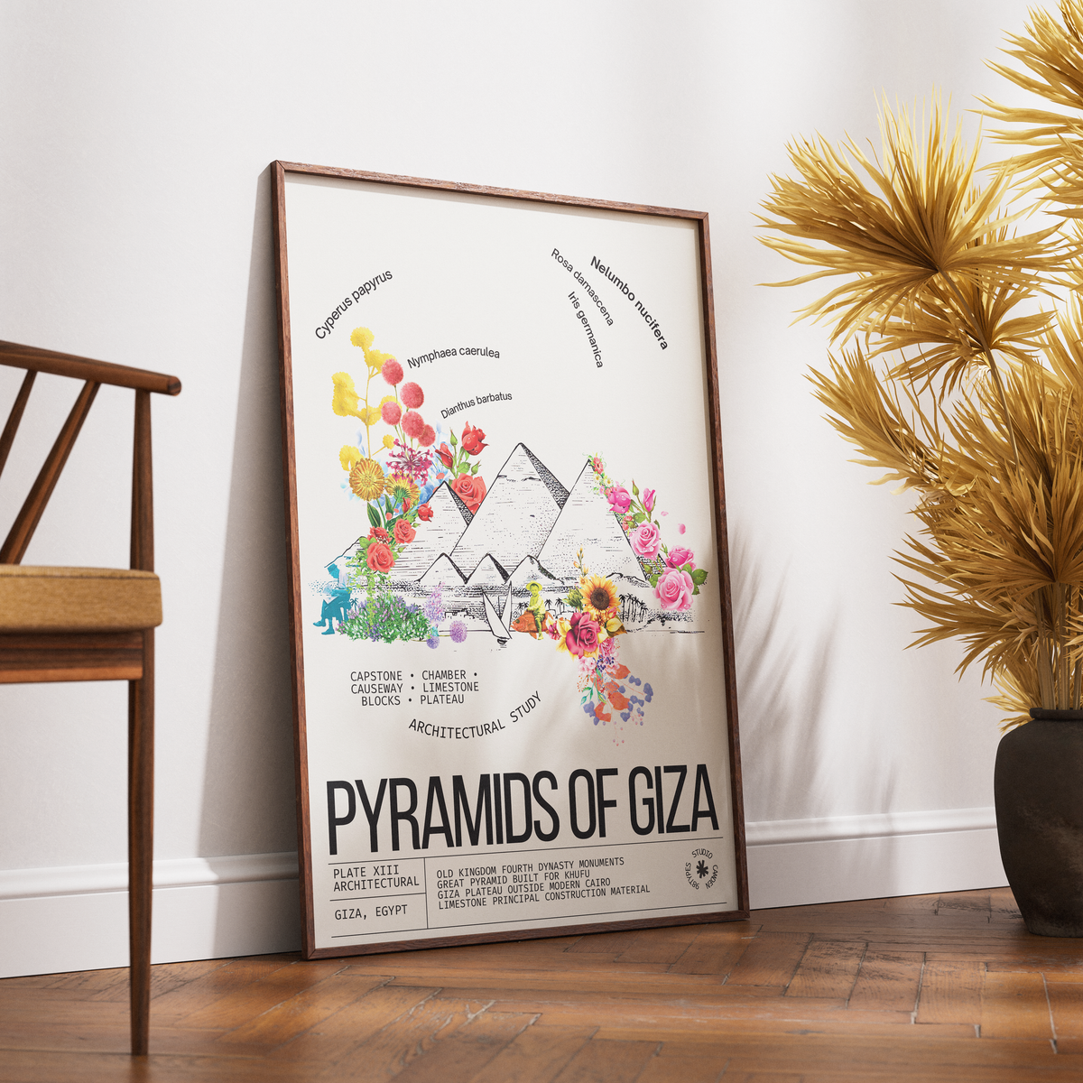 Pyramids of Giza vintage botanical archive print UK — ancient Egypt landmark wall art 260gsm printed in England Camden Market
