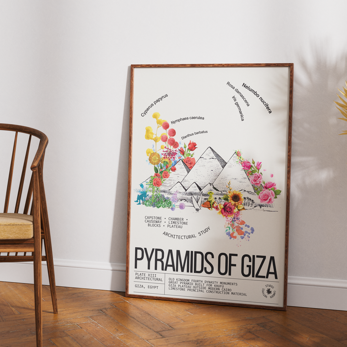 Pyramids of Giza vintage botanical archive print UK — ancient Egypt landmark wall art 260gsm printed in England Camden Market
