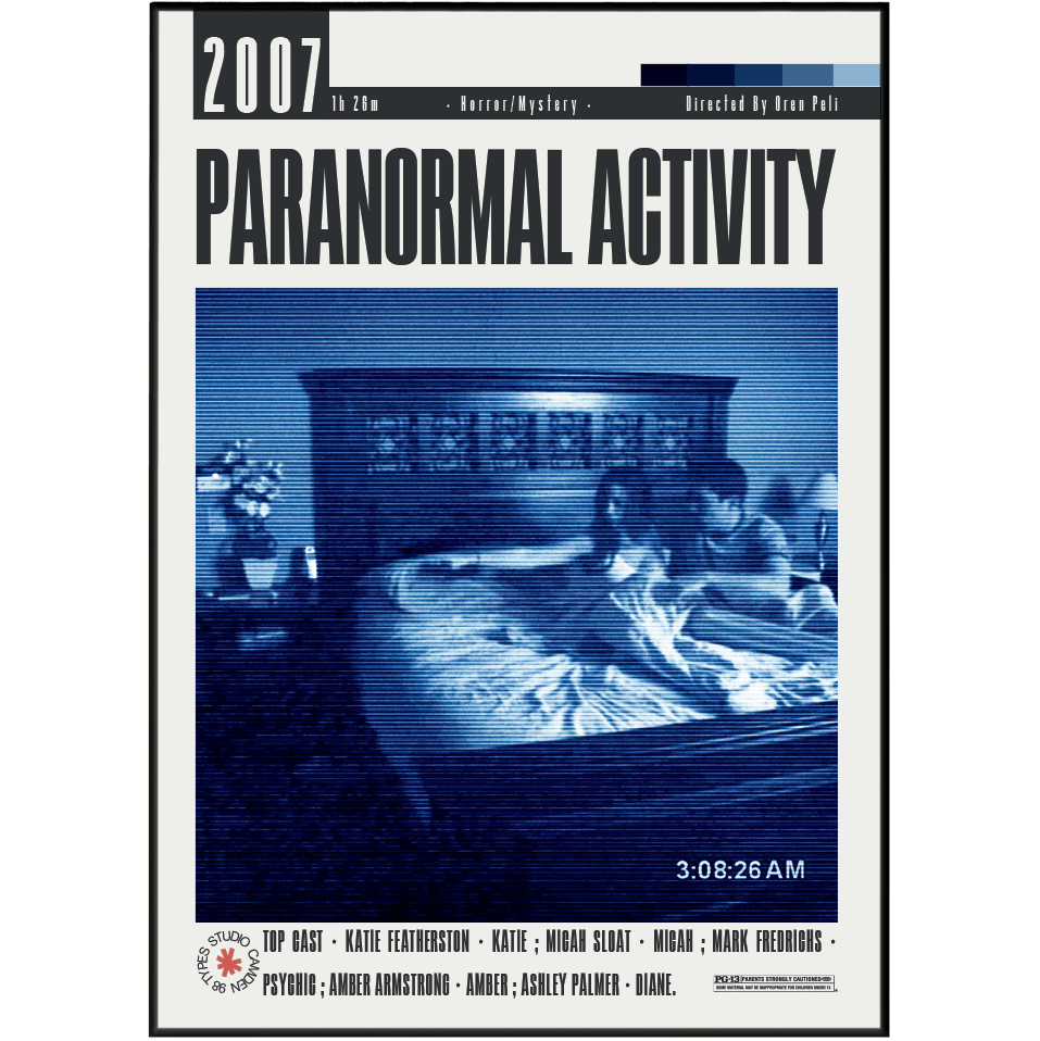Paranormal Activity 2007 Oren Peli film poster print UK — found footage supernatural horror bedroom camera wall art 260gsm printed in England Camden Market