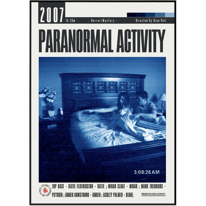 Paranormal Activity 2007 Oren Peli film poster print UK — found footage supernatural horror bedroom camera wall art 260gsm printed in England Camden Market