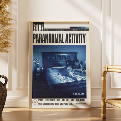 Paranormal Activity 2007 Oren Peli film poster print UK — found footage supernatural horror bedroom camera wall art 260gsm printed in England Camden Market