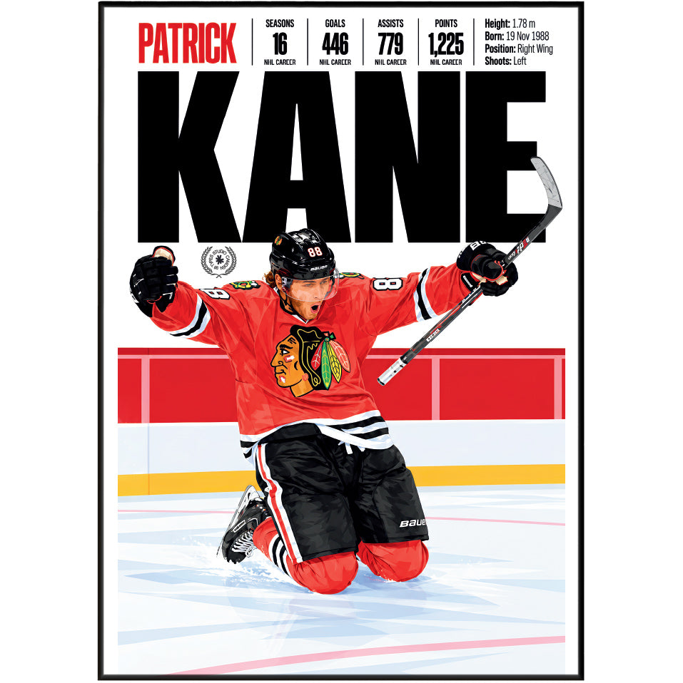 Patrick Kane poster, Chicago Blackhawks NHL ice hockey wall art print in a bedroom - 98types