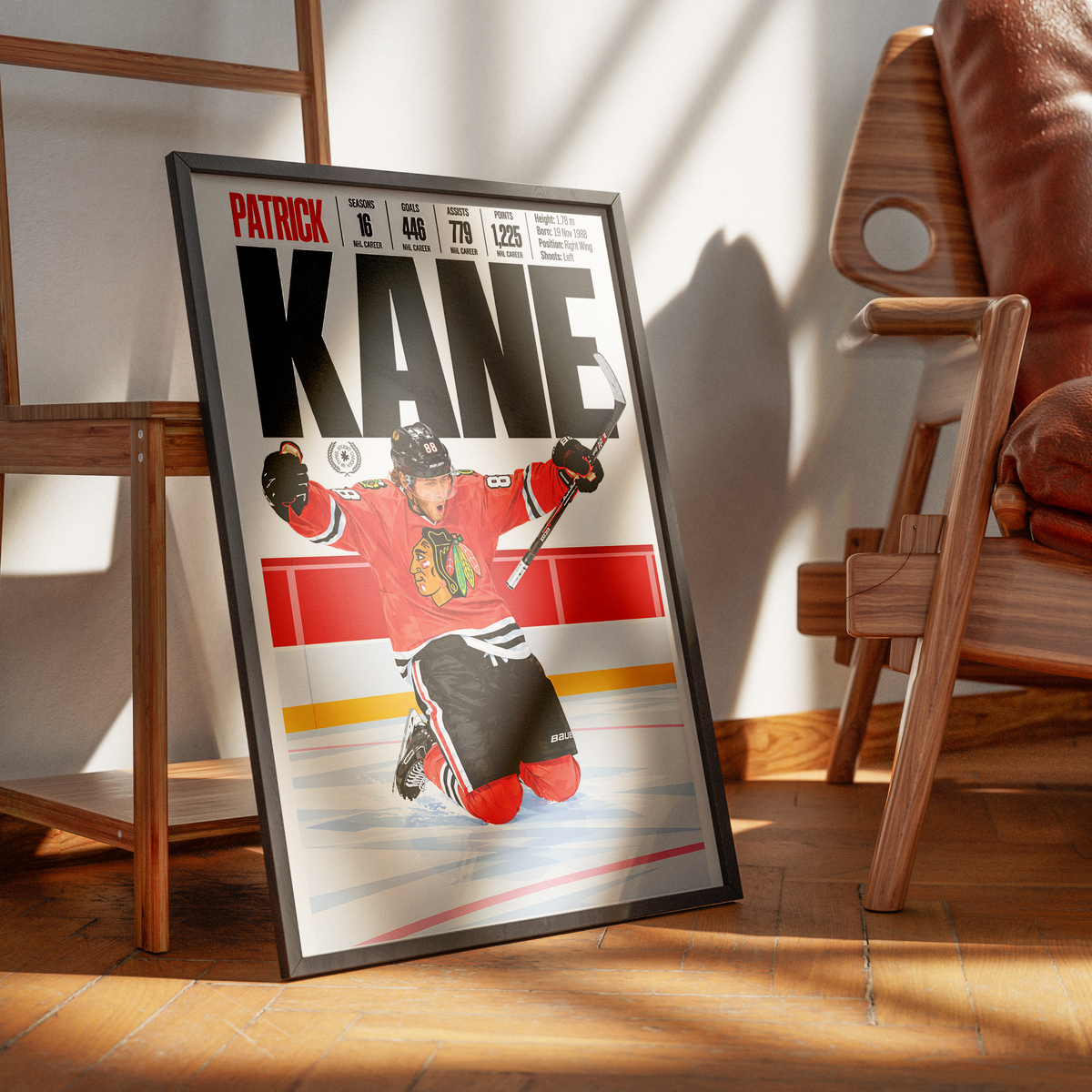 Patrick Kane poster, Chicago Blackhawks NHL ice hockey wall art print in a bedroom - 98types