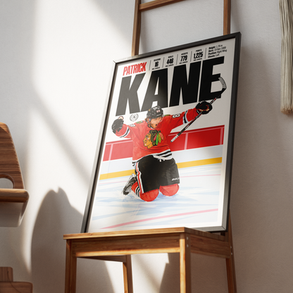 Patrick Kane poster, Chicago Blackhawks NHL ice hockey wall art print in a bedroom - 98types