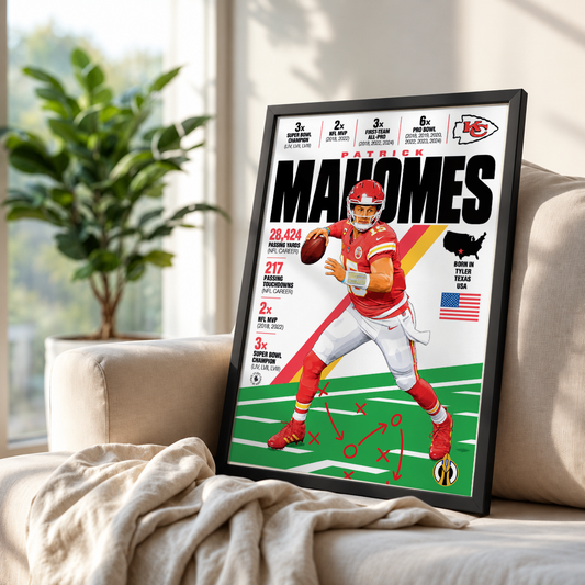 Patrick Mahomes poster, Kansas City Chiefs NFL wall art print in a boy's bedroom - 98types