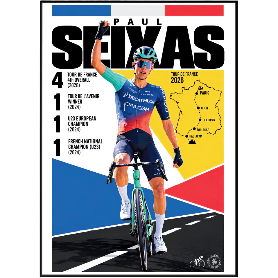 Paul Seixas poster, French cycling wall art print in a pain cave - 98types