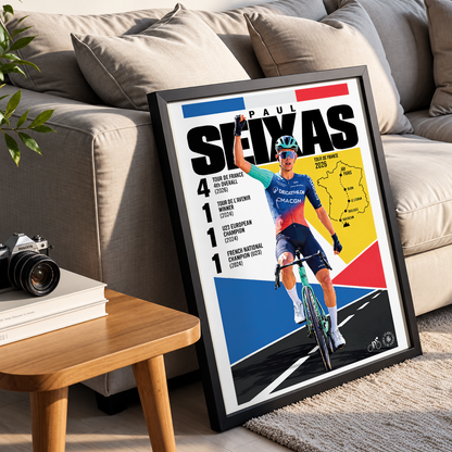 Paul Seixas poster, French cycling wall art print in a pain cave - 98types