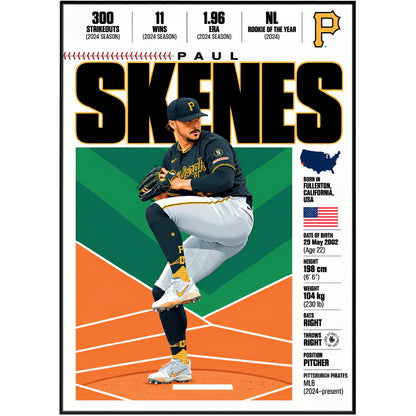 Paul Skenes poster, Pittsburgh Pirates baseball wall art print in a home office - 98types