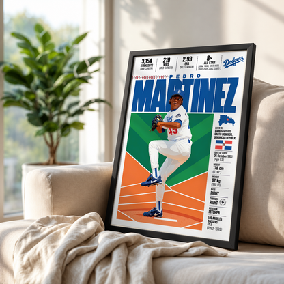 Pedro Martinez poster, Boston Red Sox baseball wall art print in a living room - 98types
