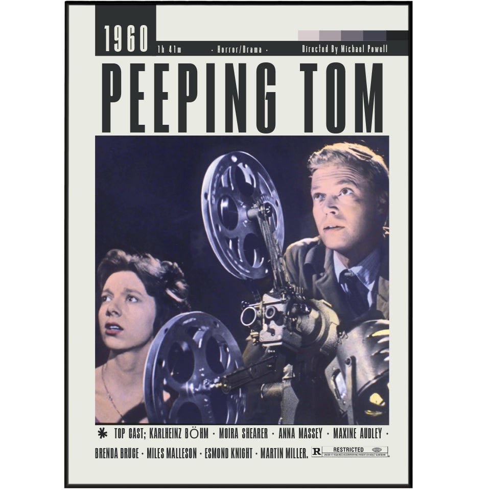 Peeping Tom 1960 horror film poster — Michael Powell Karlheinz Böhm Mark Lewis camera murder wall art print UK
