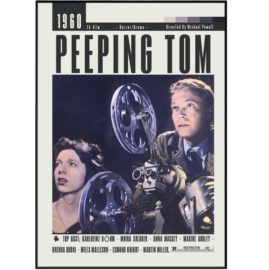 Peeping Tom 1960 horror film poster — Michael Powell Karlheinz Böhm Mark Lewis camera murder wall art print UK
