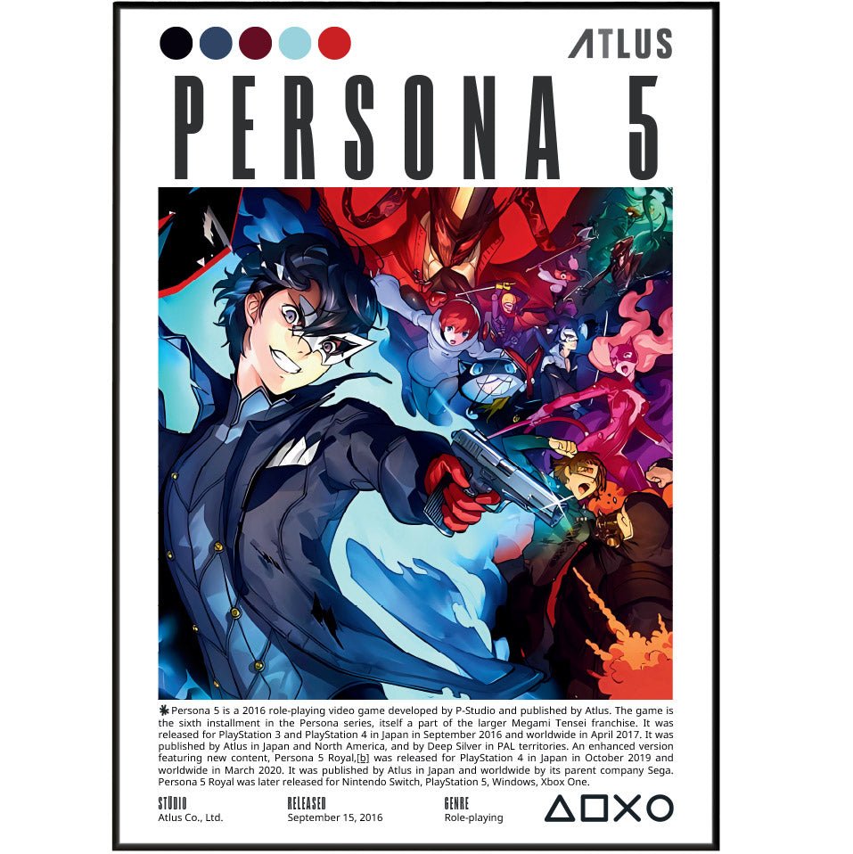 Persona 5 2016 game poster — Atlus Joker Phantom Thieves Tokyo Palaces JRPG wall art print UK
