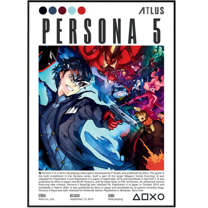 Persona 5 2016 game poster — Atlus Joker Phantom Thieves Tokyo Palaces JRPG wall art print UK
