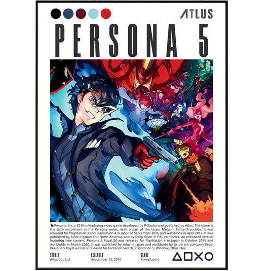 Persona 5 2016 game poster — Atlus Joker Phantom Thieves Tokyo Palaces JRPG wall art print UK
