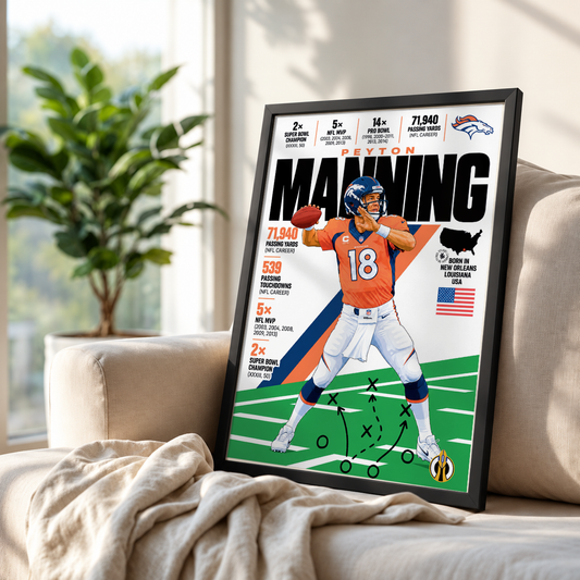 Peyton Manning poster, Indianapolis Colts NFL wall art print in a boy's bedroom - 98types