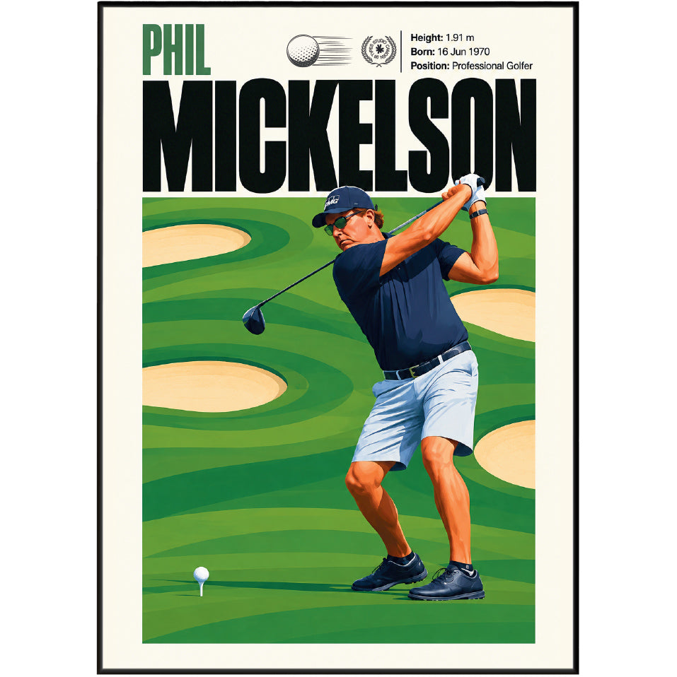Phil Mickelson poster, American golf wall art print in a study - 98types