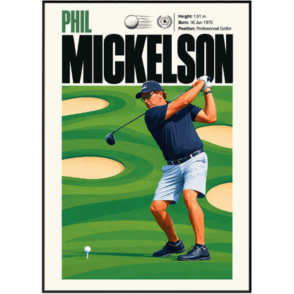 Phil Mickelson poster, American golf wall art print in a study - 98types