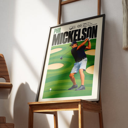 Phil Mickelson poster, American golf wall art print in a study - 98types
