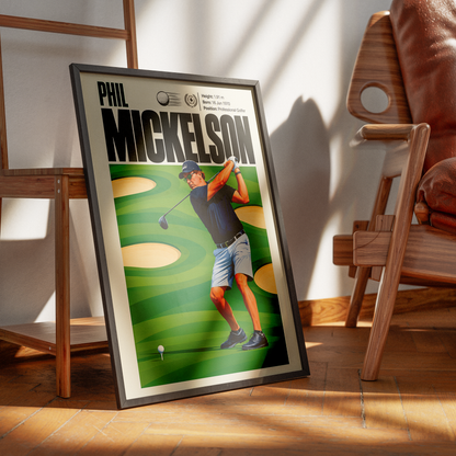 Phil Mickelson poster, American golf wall art print in a study - 98types