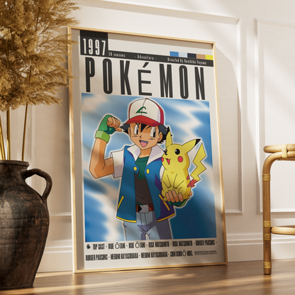 Pokemon 1997 anime poster — Ash Pikachu wall art print UK
