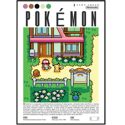 Pokemon 1996 game poster — Nintendo Pikachu trainer Kanto catch 'em all wall art print UK
 - 98types