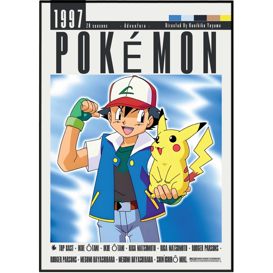 Pokemon 1997 anime poster — Ash Pikachu wall art print UK
