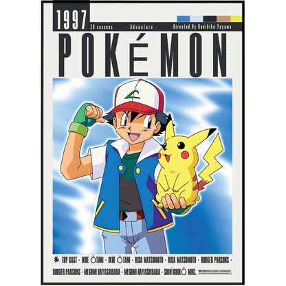 Pokemon 1997 anime poster — Ash Pikachu wall art print UK
