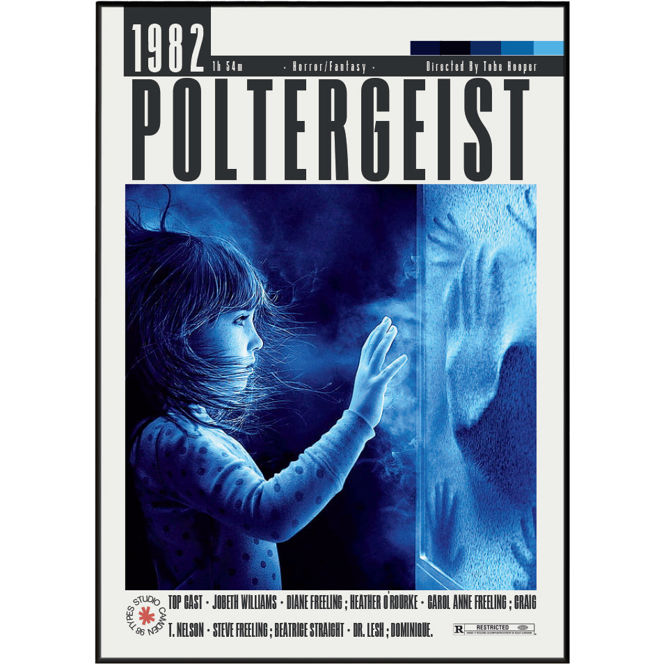 Poltergeist 1982 Tobe Hooper film poster print UK — They're here JoBeth Williams suburban horror classic wall art 260gsm printed in England Camden Market