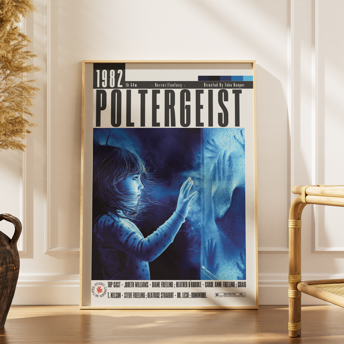Poltergeist 1982 Tobe Hooper film poster print UK — They're here JoBeth Williams suburban horror classic wall art 260gsm printed in England Camden Market