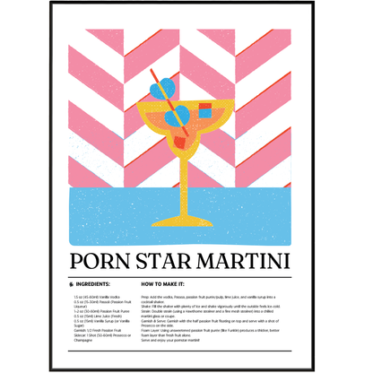 Porn Star Martini cocktail poster — minimalist bar art wall print UK home bar decor