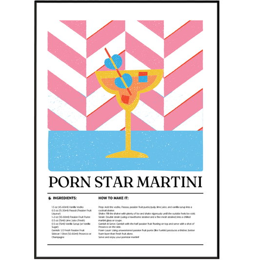 Porn Star Martini cocktail poster — minimalist bar art wall print UK home bar decor