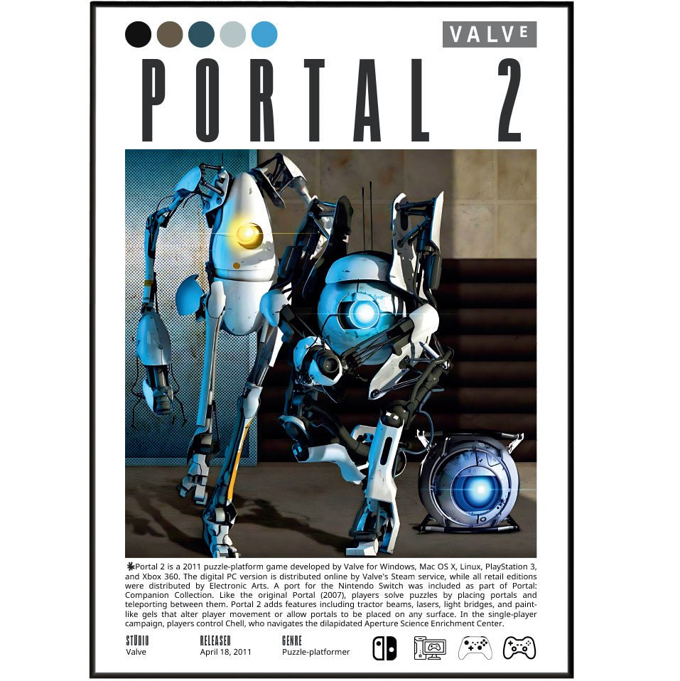 Portal 2 2011 game poster — Valve Chell GLaDOS Wheatley Aperture Science puzzle wall art print UK
 - 98types